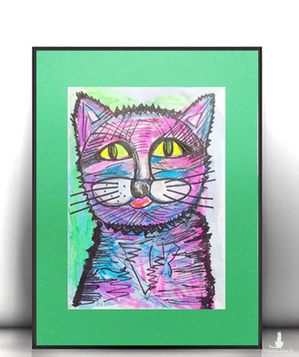 rysunek z kotem, malowany ręcznie obraz z kotem, kot grafika na ścianę