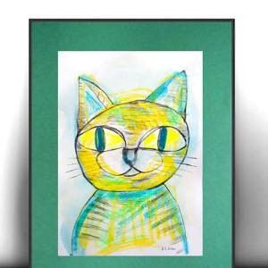 rysunek z kotkiem, kotek grafika na ścianę, obraz z kotem, kot dekoracja, akwarela z kotem