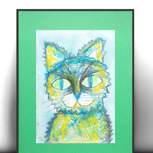kot rysunek, obrazek z kotem, kot akwarela, kotek grafika na ścianę
