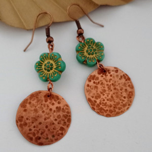 Kolczyki flower z blaszką miedzianą