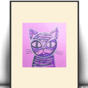 kotek rysunek A4, obrazek z kotem, kot rysunek A4, grafika do pokoju dziewczynki, plakat z kotem