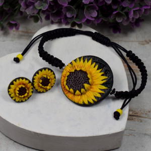 Słoneczniki - komplet bransoletka kolczyki sztyfty