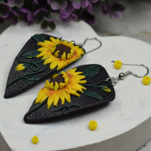 Kolczyki słoneczniki - asymetryczne kolczyki wiszące
