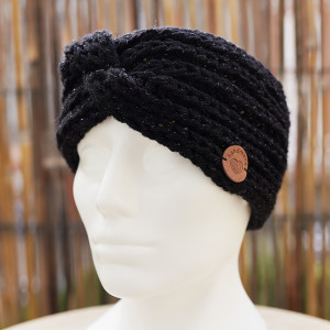 Czarna opaska typu turban z błyszczącą nicią