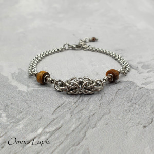 Bransoletka chainmaille - hematyt i tygrysie oko