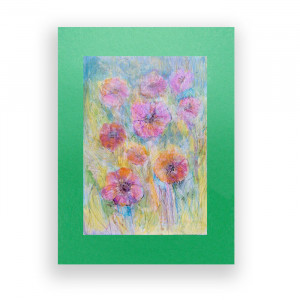 łąka rysunek 30x40, kwiaty obrazek, boho dekoracja do domu, kolorowa grafika na ścianę, obraz z kwiatkami, ślub prezent, prezent na ślub, ręcznie malowany obraz