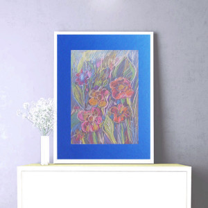 łąka obraz 30x40, kwiaty  rysunek, obrazek z kwiatami, boho dekoracja do domu, kwiaty grafika na ścianę, ślub prezent, prezent na ślub, ręcznie malowany obraz