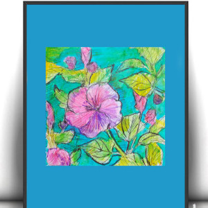 łąka obrazek A4, ogród grafika do pokoju, kwiaty rysunek A4, boho dekoracja na ścianę, rysunek z kwiatami, ogród obrazek 21x30