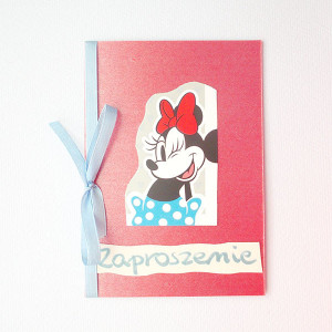 zaproszenie dla dziecka, bajkowe zaproszenie, śmieszne zaproszenie, zwierzęta zaproszenie,  zaproszenie dla dziewczynki, myszka minnie zaproszenia