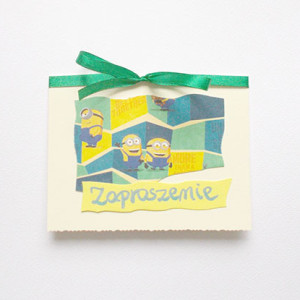 zaproszenie dla dziecka, bajkowe zaproszenie, śmieszne zaproszenie, minionki zaproszenie, zaproszenie z minionkami