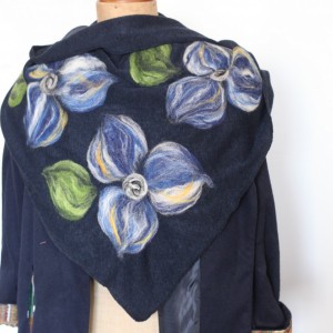 granatowa chusta handmade wełniana