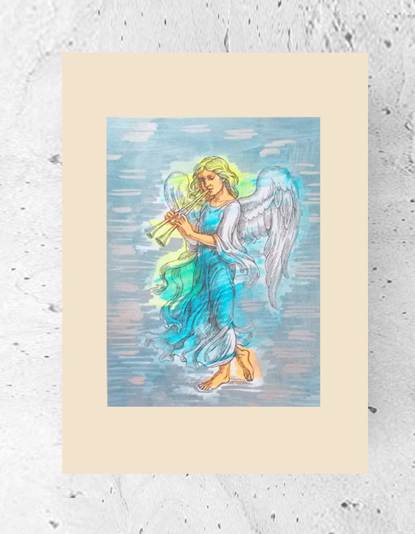 retro plakat A4, anioł obrazek A4, vintage plakat z aniołkiem, retro plakat z aniołem, mały obrazek z aniołem, anioł muzykant obrazek 21x30