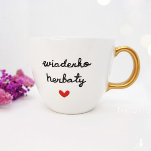 wiaderko herbaty duży kubek litrowy 1000 ml ze złotym uchem ręcznie malowany na prezent