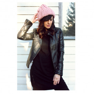 Czapka beanie handmade pudrowy róż