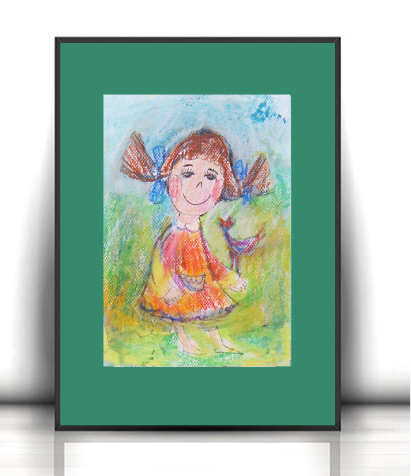 dziewczynka rysunek A4, obrazek z dziewczynką, rustykalna dekoracja na ścianę, rysunek do dziecięcego pokoju