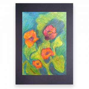 czerwone kwiaty rysunek, kwiatki obrazek 30x40, boho dekoracja do domu, ogród rysunek do sypialni, kwiatki  grafika na ścianę, ręcznie malowany obraz