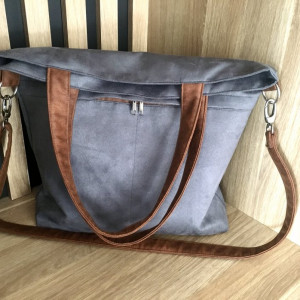 Torba hobo XXL - szarość, koniak