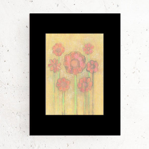 kwiatki rysunek A4, mały obrazek z kwiatkami, obrazek do przedpokoju, boho rysunek w ciepłych kolorach, rustykalny obrazek do domu, kwiaty rysunek 21x30