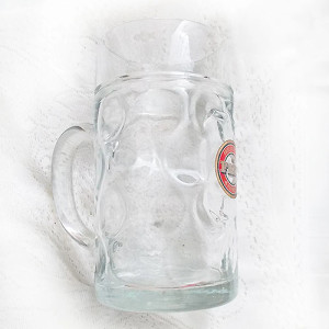 retro kufel szklany, vintage kufel ze szkła, duży kufel do piwa, kufel faxe, faxe kufel na piwo, retro szkło, vintage naczynia