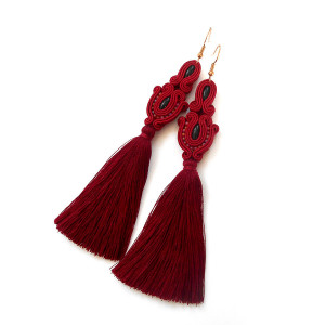 KOLCZYKI SUTASZ długie bordowe z chwostem