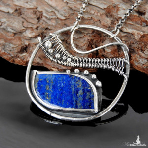 Naszyjnik srebrny Fala z lapis lazuli