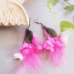 Kolczyki kwiaty pióra etno dlugie