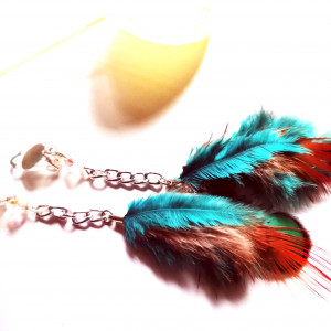 Klipsy  pióra etno boho folk