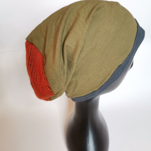 Czapka grafit zieleń pomarańczowa