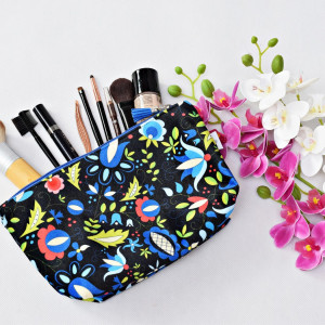 Kosmetyczka damska etui do torebki welurowa kosmetyczka kaszubska folk