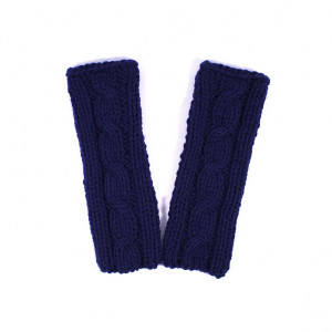 Granatowe mitenki z warkoczem rękawiczki bez palców