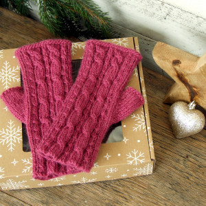 Mitenki, rękawiczki bez palców. Malinowe