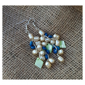 5661 długie kolczyki; marmur, masa perłowa, naturalne perły słodkowodne;