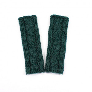 Zielone mitenki z warkoczem rękawiczki bez palców