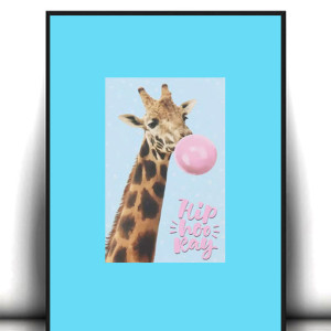 żyrafa plakat A4, zwierzęta obrazek 21x30, mały plakat z żyrafą, niebieski plakat do domu, plakat dla nastolatki, plakat do pokoju dziewczynki, śmieszny plakat na ścianę