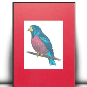 retro plakat z ptaszkiem,  ptaszek plakat A4, vintage obrazek A4, boho grafika na ścianę, mały obraz z ptaszkiem, vintage plakat do biura