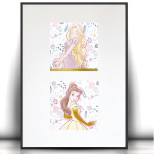 pastelowy plakat dla dziewczynki, bajkowy plakat A4, księżniczki obrazek 21x30, księżniczki plakat na ścianę, plakat z księżniczkami, obrazek z księżniczkami, mały plakat dla dziewczynki