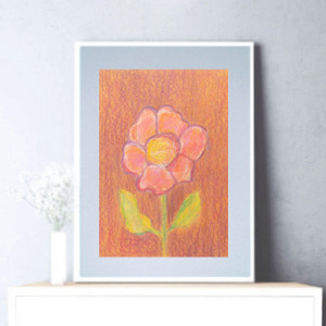 kwiat rysunek A3, kolorowy obraz 30x40, pastelowy rysunek do pokoju, kwiatek grafika na ścianę, boho dekoracja do domu