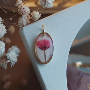 Złota zawieszka złoty wisiorek naszyjnik żywica z żywicy kwiaty z kwiatami suszone prawdziwe kwiaty delikatna beżowa z różowym kwiatem