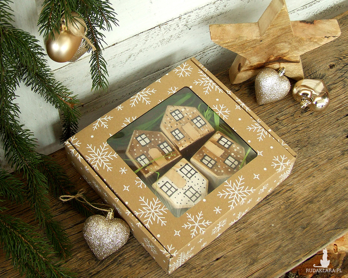 Małe drewniane domki dekoracyjne - Brązowe