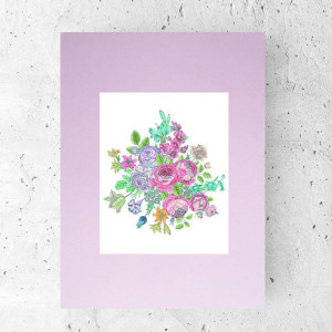 retro plakat z kwiatkami, pastelowy plakat A4, vintage obrazek A4, kwiatki plakat