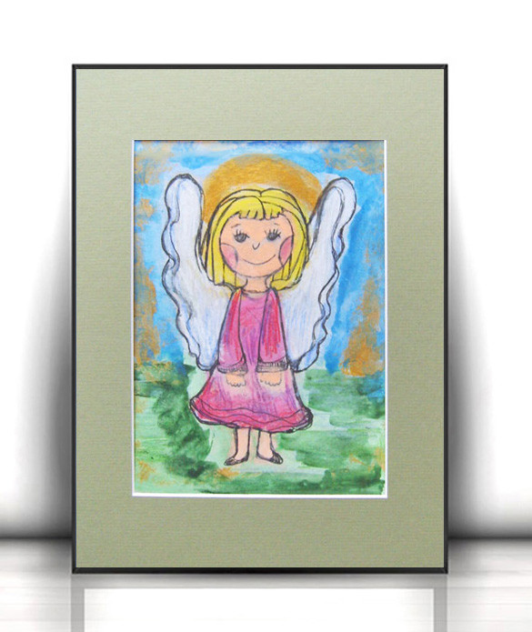 rysunek z aniołkiem, obrazek z aniołkiem, ręcznie malowany aniołek, aniołek do domu, anioł do pokoju dziecka