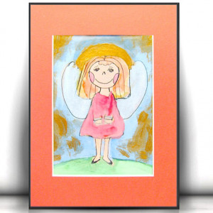 rysunek z aniołkiem, obrazek z aniołkiem, ręcznie malowany aniołek, anioł dekoracja do domu, aniołek do pokoju dziecka