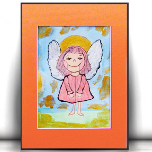 rysunek z aniołkiem, obrazek z aniołkiem, ręcznie malowany aniołek, anioł do pokoju dziecka, aniołek dekoracja do domu