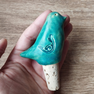 Korek do wina turkusowy ptaszek