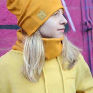 Czapka i komin musztardowy