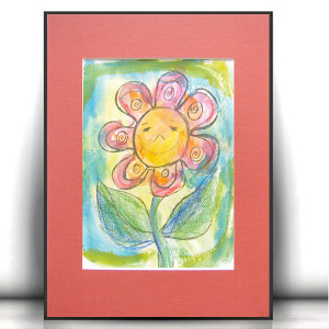 obraz dla dziewczynki, akwarela  z kwiatkiem, boho dekoracja do domu, grafika do dziecięcego pokoju, ręcznie malowany obraz,  prezent na ślub, ślub prezent, komunia prezent, chrzest prezent