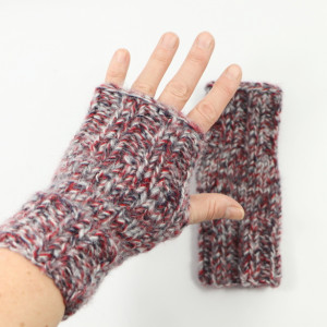 Rękawiczki bez palców mitenki na drutach dziergane kolorowy melanż
