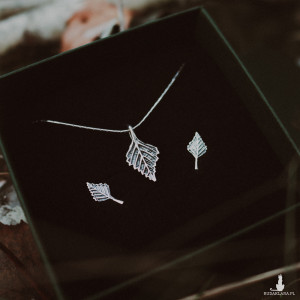 Komplet srebrne listki brzozy