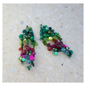 5708 długie kolczyki; zielone, bordowe kolczyki;