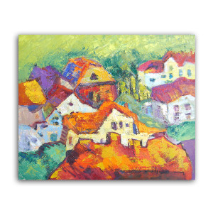 nowoczesny obraz olejny, kolorowy obraz na płótnie, pejzaż obraz ręcznie malowany